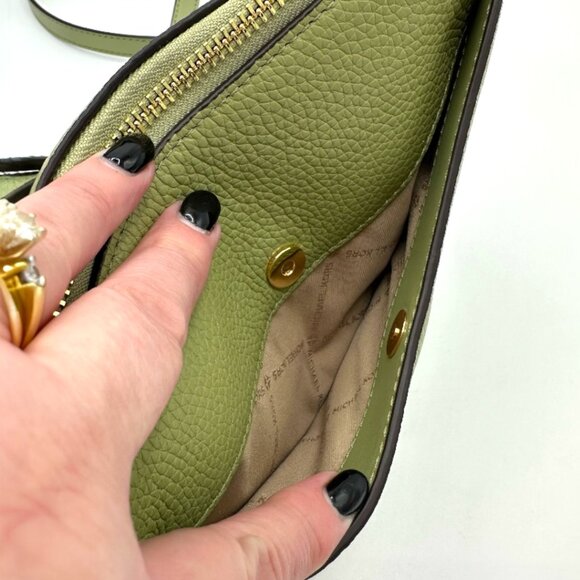 Michael Kors Dover Small Mini Half-Moon Leather Crossbody Bag - Light Sage - Picture 14 of 15